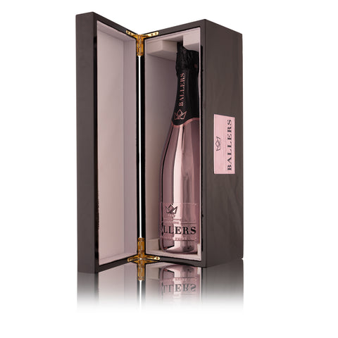 BALLERS CHAMPAGNE ROSE GOLD CHROME EXTRA BRUT ROSÉ WITH LUXURIOUS BLACK LACQUERED PIANO BOX