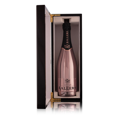 BALLERS CHAMPAGNE ROSE GOLD CHROME EXTRA BRUT ROSÉ WITH LUXURIOUS BLACK LACQUERED PIANO BOX